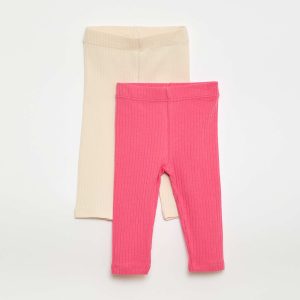 Lot de 2 leggings côtelés BLANC/ROSE