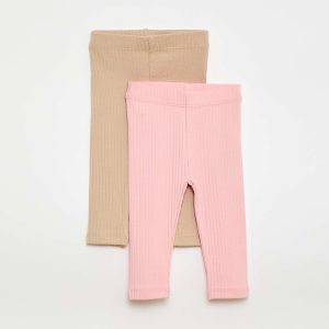 Lot de 2 leggings côtelés BEIGE/ROSE
