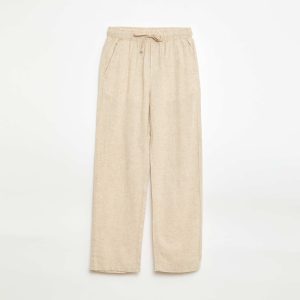Pantalon en lin mélangé regular fit BEIGE