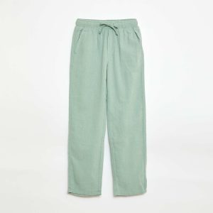 Pantalon en lin mélangé regular fit VERT