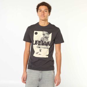 Tee-shirt en coton imprimé à manches courtes NOIR