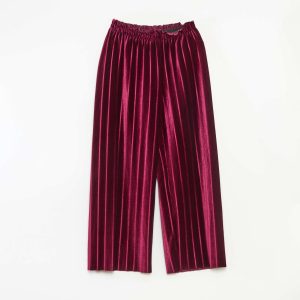 Pantalon large wide leg en maille velvet côtelé ROUGE