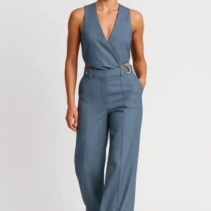 Ensemble Tailleur Sans Manches Femme | Haut Croisé Ceinturé et Pantalon Large | Moderne et Structuré