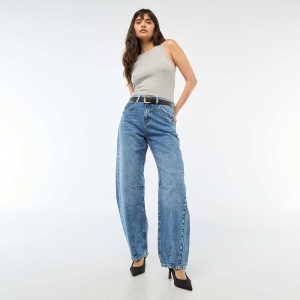 Pantalon denim balloon en coton BLEU