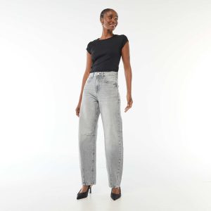 Pantalon denim balloon en coton GRIS