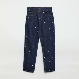 Pantalon droit en denim avec motif BLEU