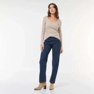 Jean regular avec lignes en coton BLEU