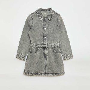Robe denim avec col chemise GRIS