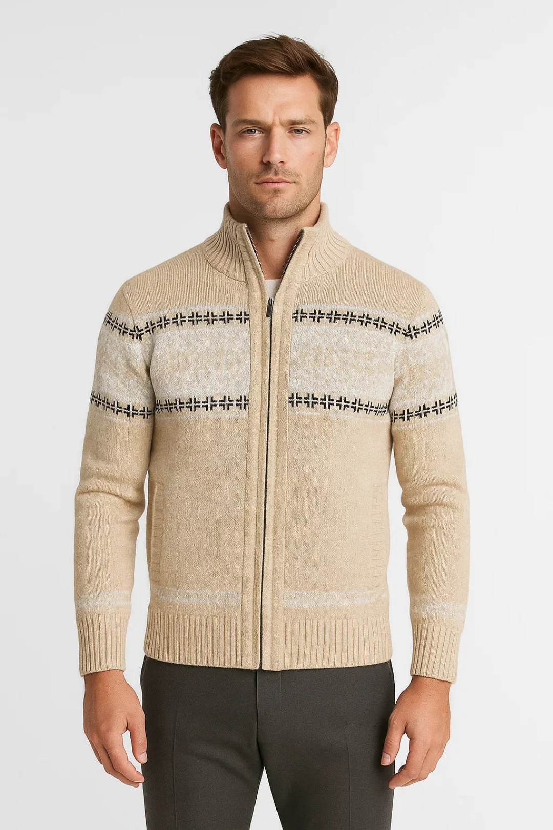 Gilet Homme | Col Montant Zippé Motif Jacquard | Style Hivernal pour Hiver – Image 4