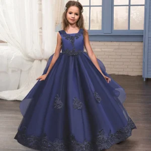 Robe demoiselle d'honneur fille bleu marine