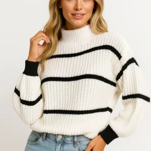 Pull Femme | col montant texturé | maille chaude pour Hiver