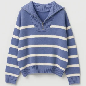 Pull Femme | Maille | Rayé | col zippé structurant pour Hiver
