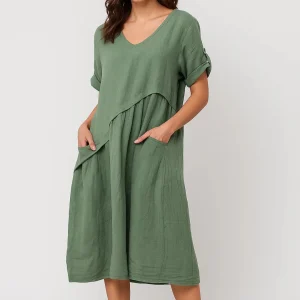 Robe Femme midi | Quotidien fluide | poches latérales pour Printemps-Été