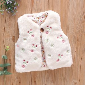 Gilet fausse fourrure pour enfant fleurs