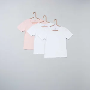 Lot de 3 maillots de corps en coton blanc/rose