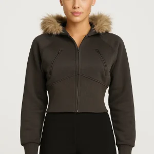 Veste Femme | Zippée à Capuche Fourrée | Coupe Courte Moderne pour Hiver