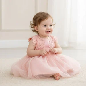 Robe baptême bébé fille rose
