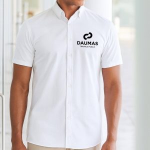 1 CHEMISE HENBURY MANCHE COURTE HY588 BLANCHE TAILLE M PERSONNALISATION LOGO COEUR