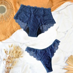 Duo menstruel dentelle : tanga+ culotte taille haute