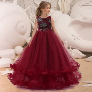 Robe demoiselle d'honneur fille bordeaux