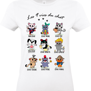 T-shirt femme « Les 9 vies du chat » – Illustration by Sly (ZSW La Coccinelle)