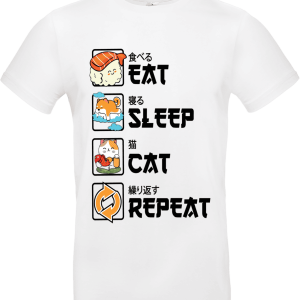 T-shirt « Eat · Sleep · Cat · Repeat » 🐱🍣💤