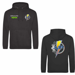 1 sweat a capuche noir taille M logo AEF – WAGO coeur + anti coeur + dos